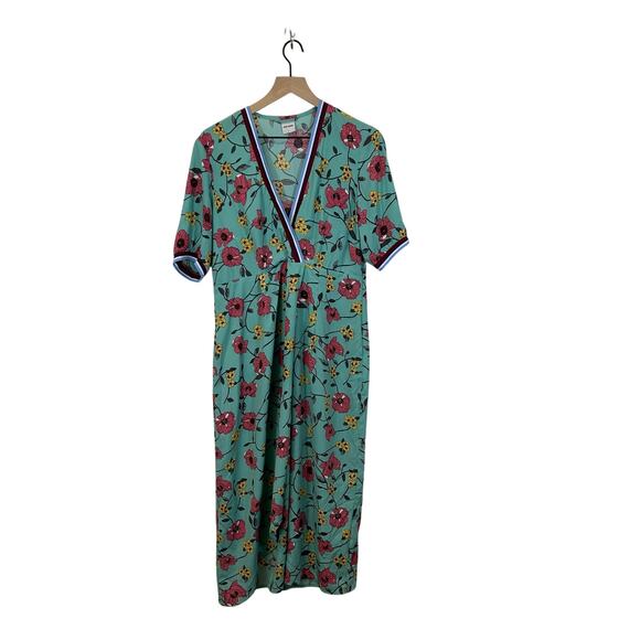 Jane Wood Dresses & Skirts - Jane Wood Floral Faux wrapped Turquoise Floral dress Women’s Size 12-14